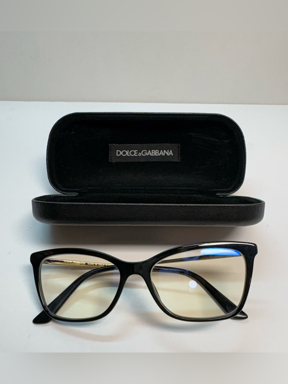 Dolce & Gabbana Black Cat-Eye Glasses with Subtle Gold Temples